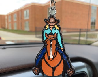 Cowgirl (blonde) on horse (chestnut) Car Freshener, gift