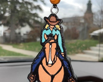 Cowgirl blonde on horse buckskin Car Freshener, gift