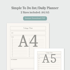 Simple Minimal To Do List/Daily Planner Printable, A4/A5/, Printable PDF