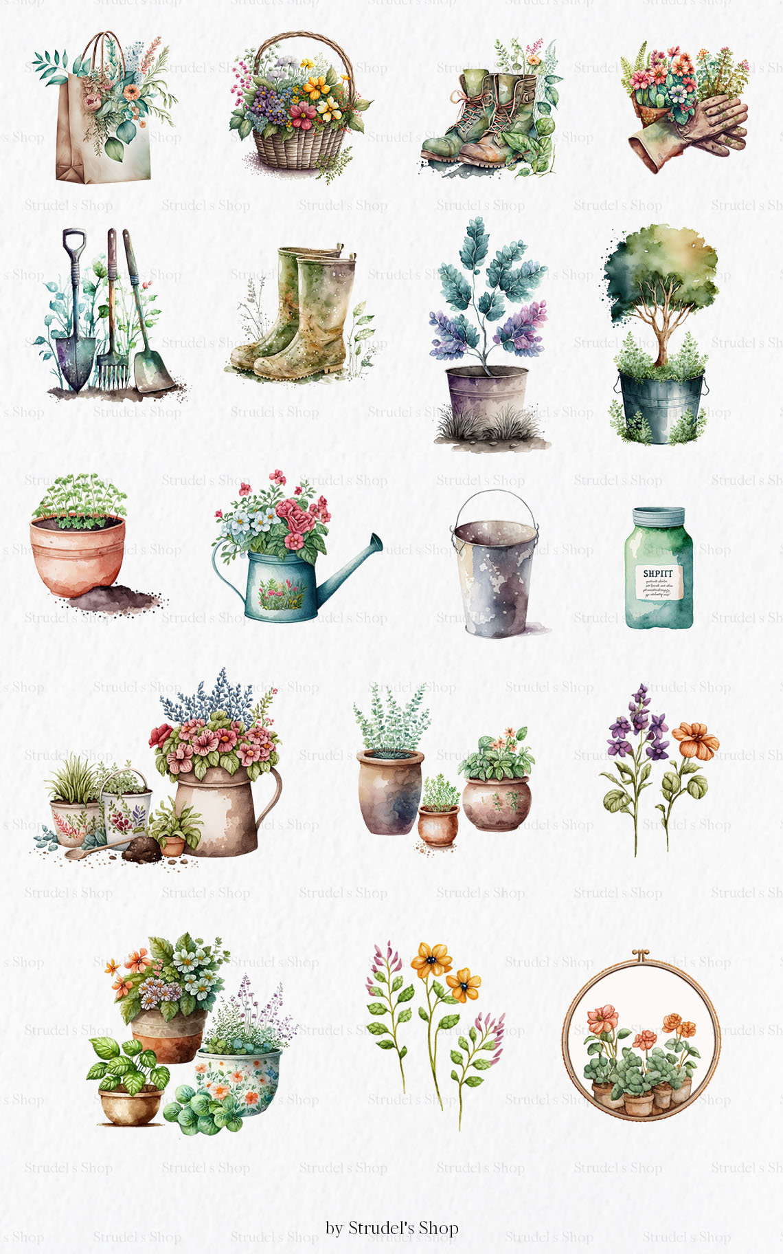 Cute Little Garden Watercolor Clipart PNG Spring Summer - Etsy
