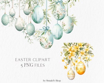Easter egg border clipart - watercolor spring easter cards invitation sublimation design cottagecore #b106