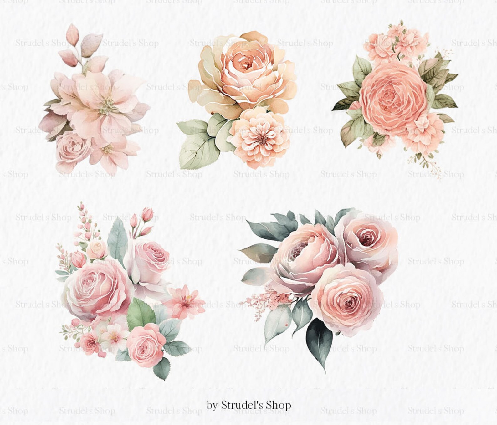 Peach Pink Roses Watercolor Clipart PNG - Flower Pastel Floral ...