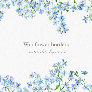 Bordure de fleurs sauvages cadre fleur bleue png myosotis invitation clipart #c67