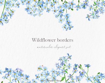 Wildflower border set blue flower frame png forget me not invitation clipart #c67