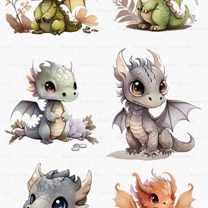 Cute Dragons Watercolor Clipart PNG Fantasy Baby Dragon - Etsy