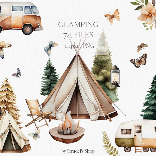 Glamping aquarel Clipart PNG - camping avontuur planner stickers meisjes partij vakantie zomerkamp buiten reizen wildernis #b97