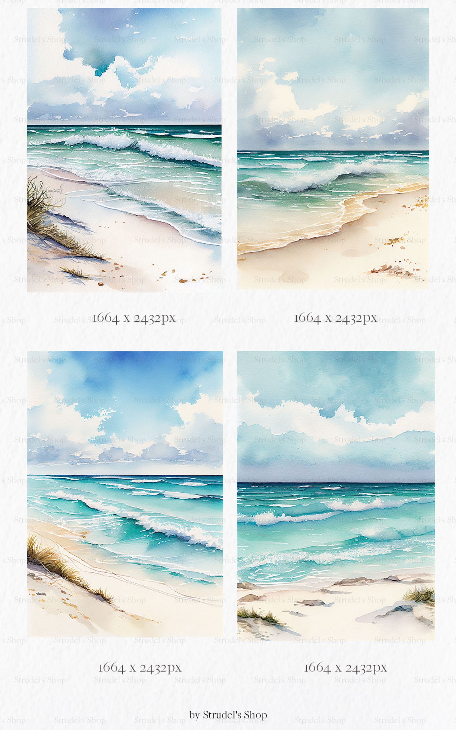 Ocean Landscape Watercolor Clipart PNG - Scenery Beach Sea Summer ...