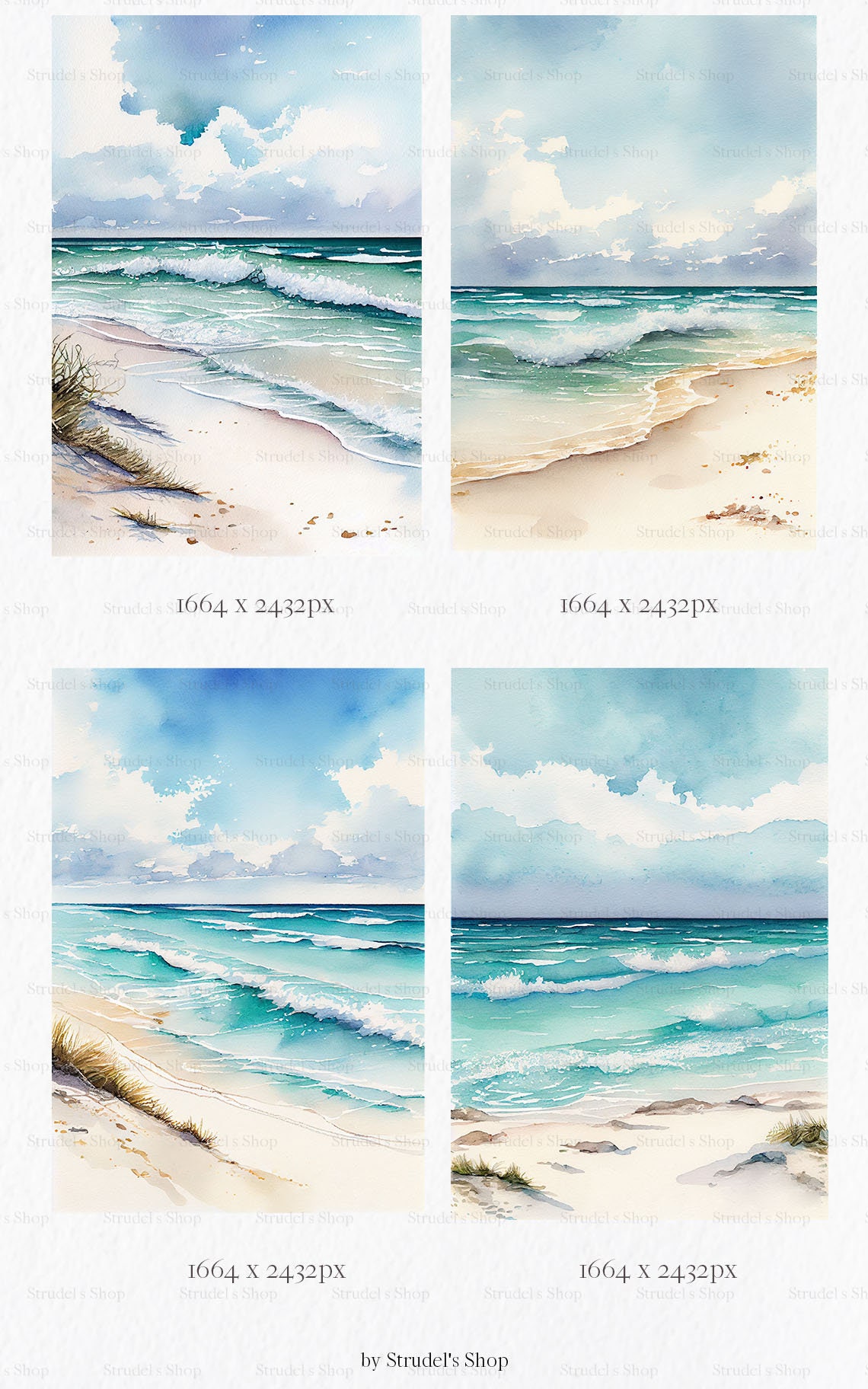 Ocean Landscape Watercolor Clipart PNG - Scenery Beach Sea Summer ...