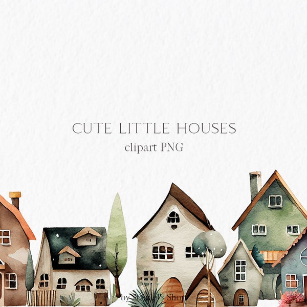 Little houses Watercolor Clipart PNG - home sweet home cartoon kids cartoon cottage home illustration #b88
