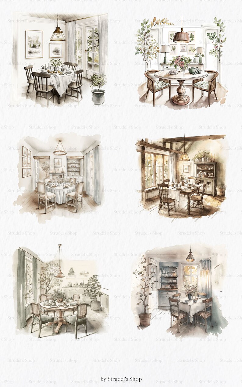 Dining Room Watercolor Clipart PNG - Sublimation Design Cozy Aesthetic ...