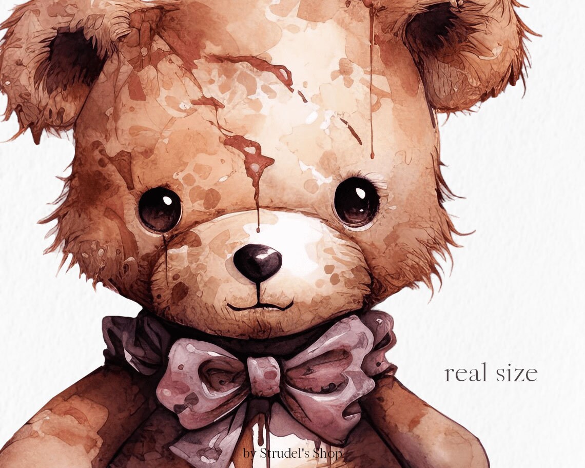 Creepy Toys Watercolor Clipart PNG - Creepy Teddy Creepy Bunny ...