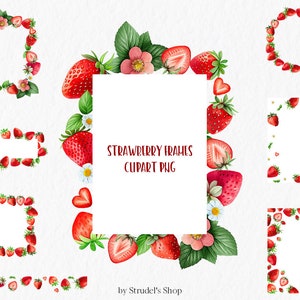 Aardbeienuitnodiging Clipart PNG - bruiloft babyshower aquarel krans randlijst zomerbes #c138