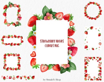 Convite de morango Clipart PNG - casamento chá de bebê aquarela guirlanda borda moldura verão berry #c138
