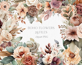 Boho flowers Watercolor Clipart PNG - floral wedding bohemian invitation clipart floral arrangements rustic flowers neutral colors #b111
