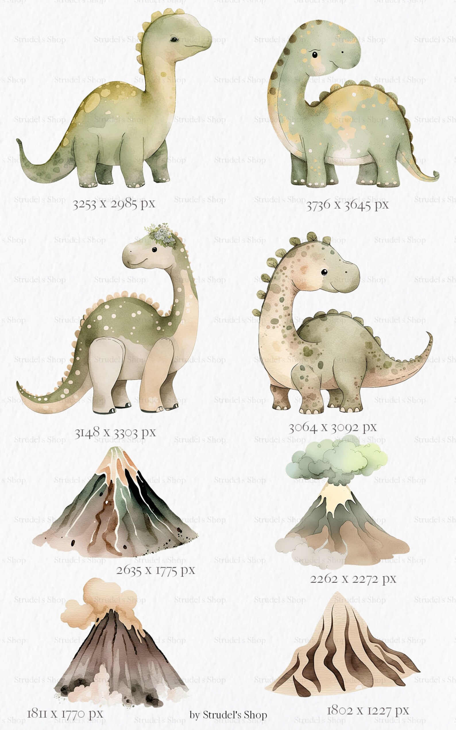 Cute Dinosaurs Watercolor Clipart PNG - Baby Shower Cute Dinosaur ...