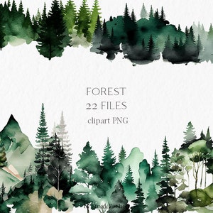 Forest aquarel clipart PNG - bos berglandschap boom uitnodiging clipart natuur schilderij achtergrond scène #b25