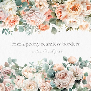 Rose Pfingstrose nahtlose Rand Aquarell Clipart PNG #c105