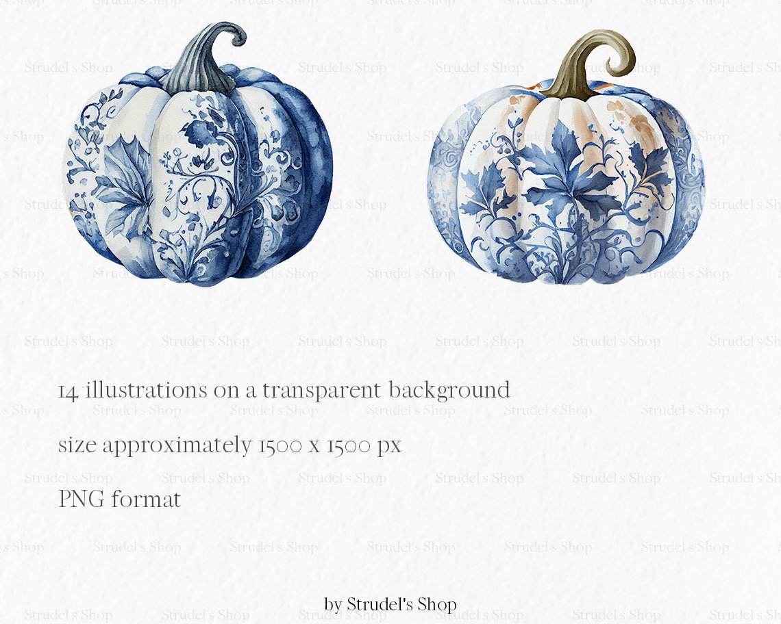 Blue White Pumpkin Watercolor Clipart PNG - Autumn Thanksgiving Pumpkin ...