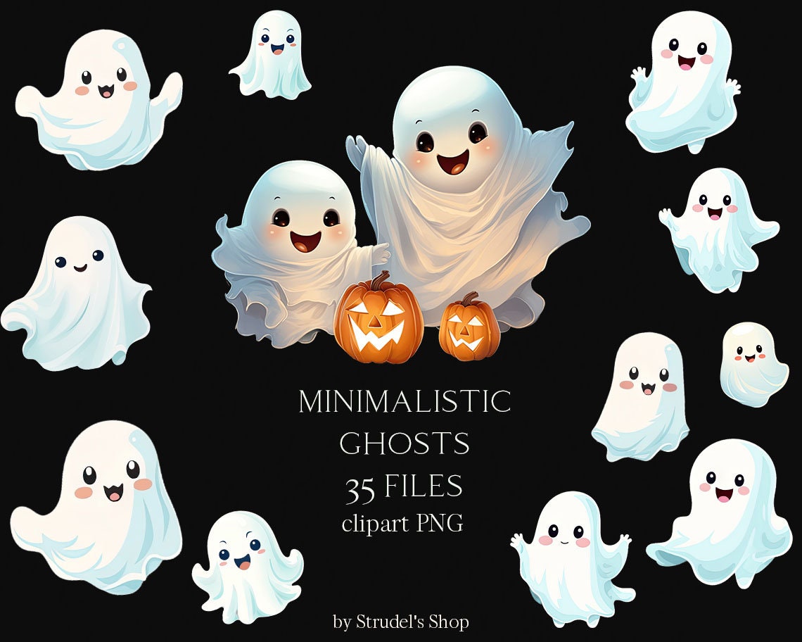 Cute Ghosts Clipart PNG Cute Halloween Trick or Treat Kawaii - Etsy