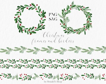 Christmas wreath borders SVG PNG - christmas frame classic winter invitation commercial use digital christmas #c32