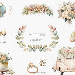 Casamento aquarela clipart PNG - conjunto de elementos de casamento amor romântico convite bolo boho noiva arcos de casamento #b27