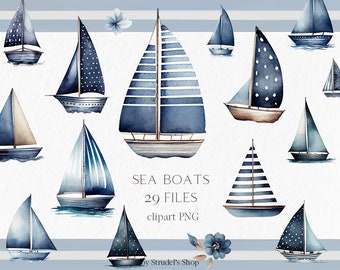 Sea boats Watercolor Clipart PNG -  nautical marine summer sailing sailor ship yacht #b80