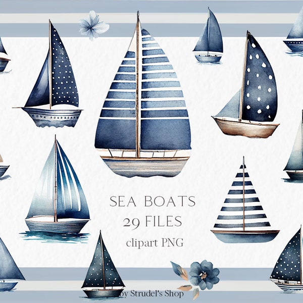 Sea boats Watercolor Clipart PNG -  nautical marine summer sailing sailor ship yacht #b80