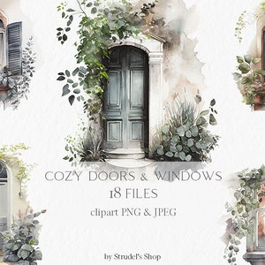 Accoglienti porte, finestre, acquerello clipart PNG, casa, sublimazione, giornale, casa, illustrazione, sfondo, scena, estetica, accogliente, casa, #b73