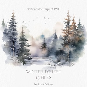 Paisagem de inverno aquarela clipart PNG #b200