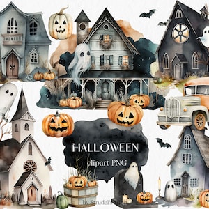 Halloween Clipart PNG - spooky party pumpkin ghost jack o lantern sublimation watercolor #b132