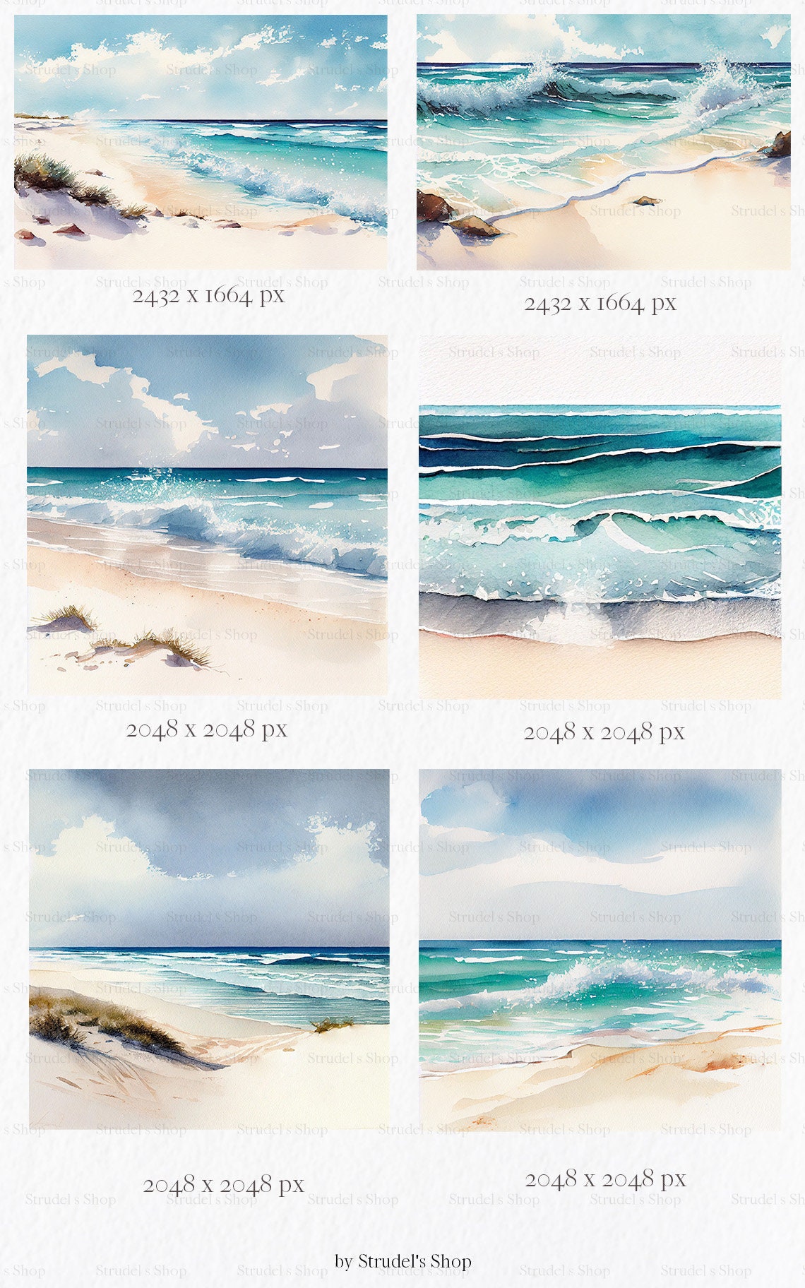 Ocean Landscape Watercolor Clipart PNG - Scenery Beach Sea Summer ...