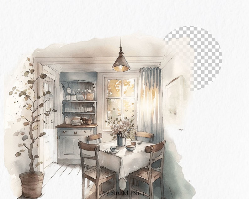 Dining Room Watercolor Clipart PNG - Sublimation Design Cozy Aesthetic ...