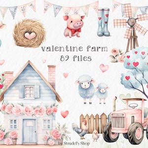 Valentijn boerderij clipart aquarel - schuurdieren schattige boerderijdieren boerderij Valentijnsdag png #b205
