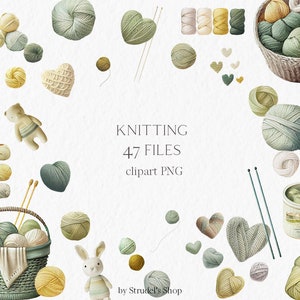 Stricken Aquarell Clipart PNG - Garn Wolle Handarbeit Nadeln Planer Sticker Basteln Nähen #b36