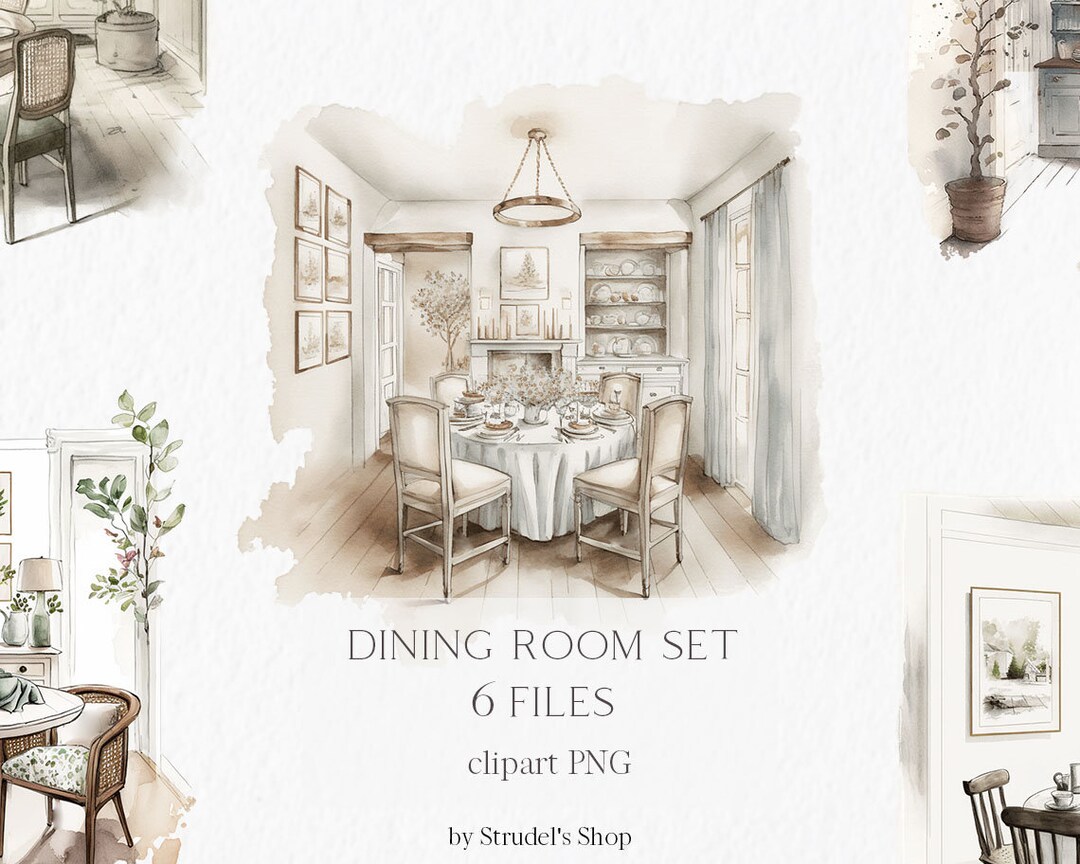 Dining Room Watercolor Clipart PNG - Sublimation Design Cozy Aesthetic ...
