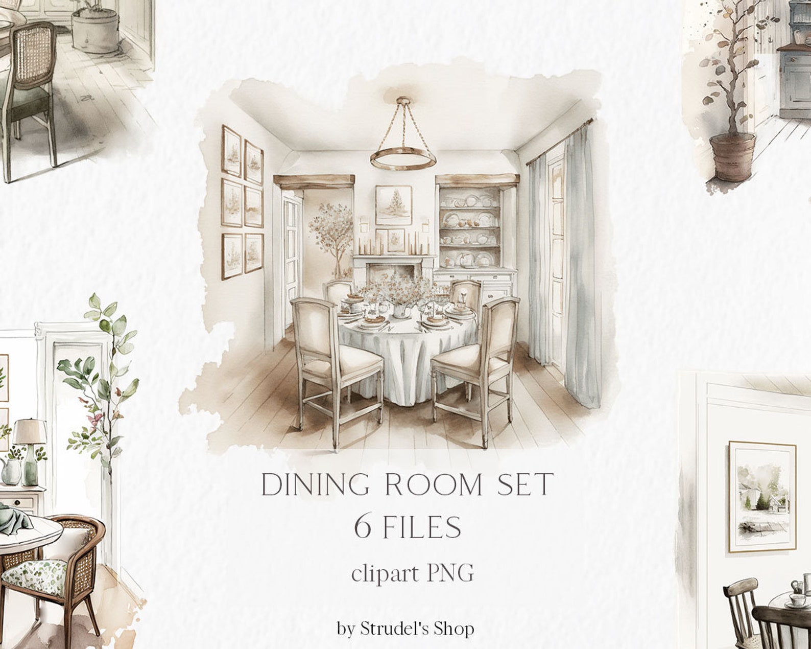 Dining Room Watercolor Clipart PNG - Sublimation Design Cozy Aesthetic ...