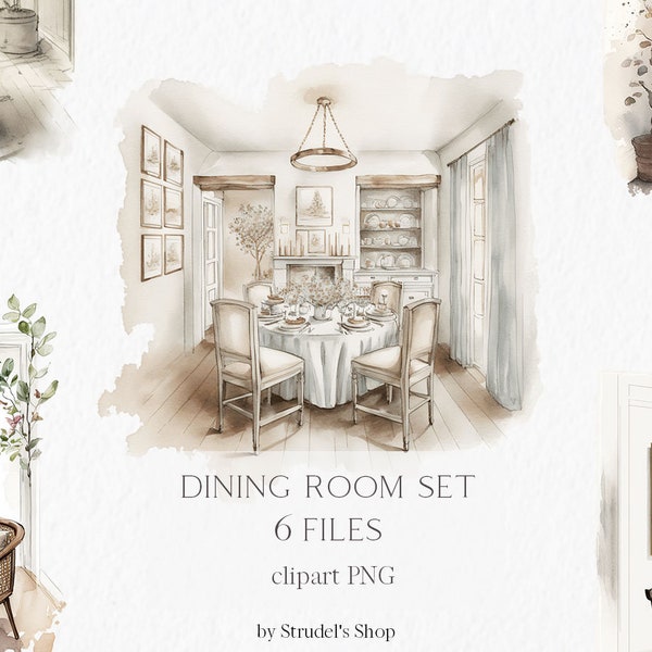 Dining room Watercolor Clipart PNG - sublimation design cozy aesthetic scene cottagecore planner stickers hygge sweet home #b38