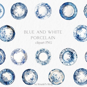 Blauw en wit porselein aquarel clipart png - Nederlands porselein sublimatie grafische blauwe bloemen bruiloft vintage bord keuken #b29
