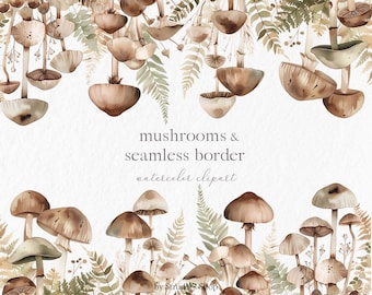 Seamless watercolor mushroom border clipart #b64