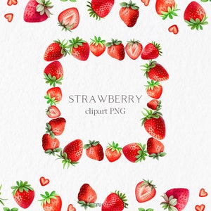 Fraise aquarelle Clipart PNG - cadre bordure couronne été baies jardin sublimation dessins mignon nourriture anniversaire baby shower #b139