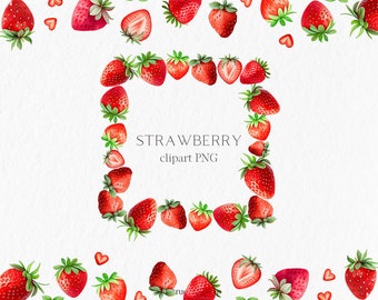 Truskawka Akwarela Clipart PNG - rama obramowanie wieniec lato jagody ogród sublimacja wzory słodkie jedzenie urodziny baby shower #b139