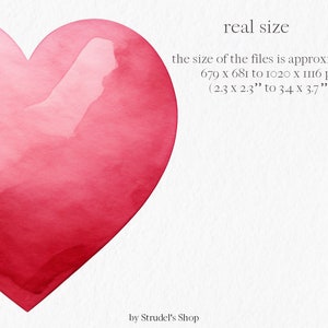 May include: A watercolor painting of a pink heart. The size of the files is approximately 679 x 681 to 1020 x 1116 pixels (2.3 x 2.3 inches to 3.4 x 3.7 inches).