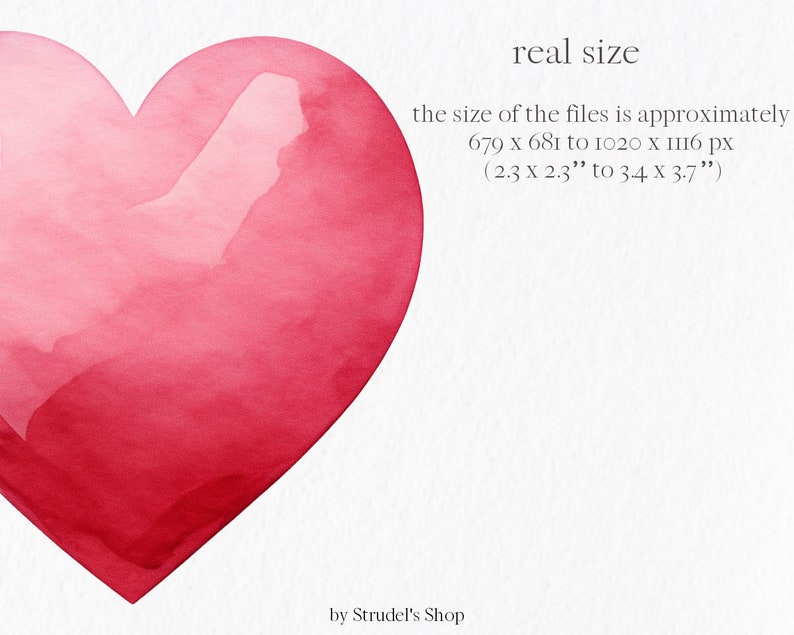 May include: A watercolor painting of a pink heart. The size of the files is approximately 679 x 681 to 1020 x 1116 pixels (2.3 x 2.3 inches to 3.4 x 3.7 inches).