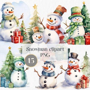 Christmas snowman watercolor clipart PNG #b195