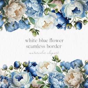 Clipart aquarelle de bordure transparente de fleurs blanches et bleues #c104