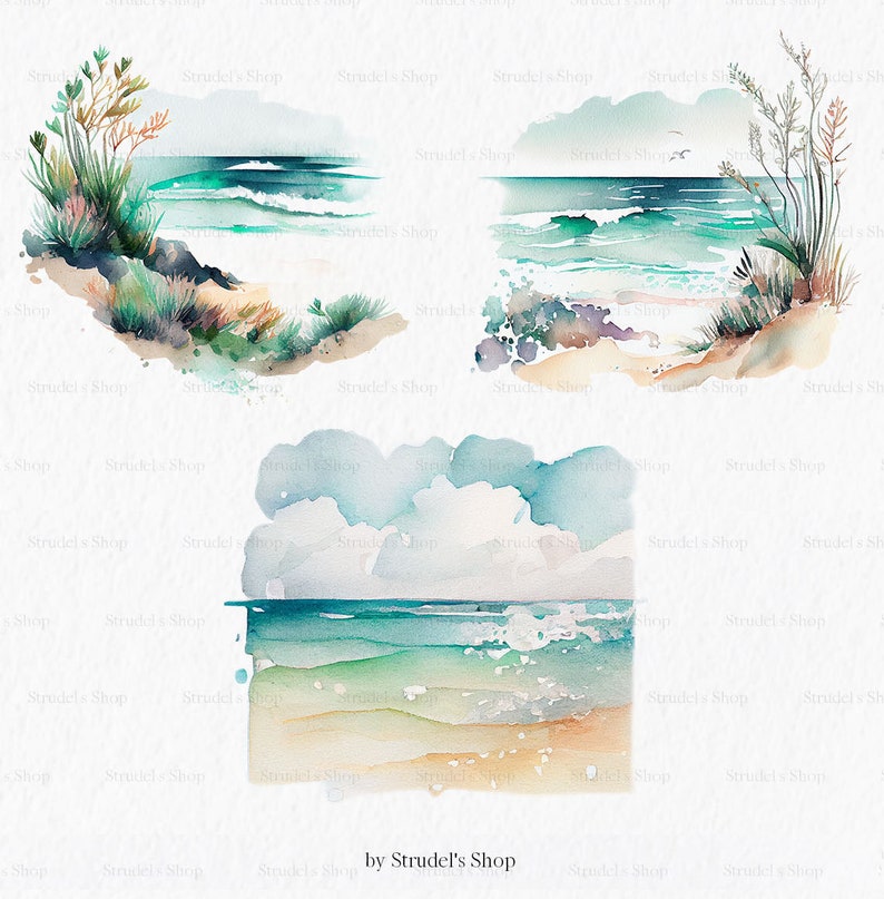 Seascapes Watercolor Clipart PNG - Summer Ocean Beach Sea Summer ...