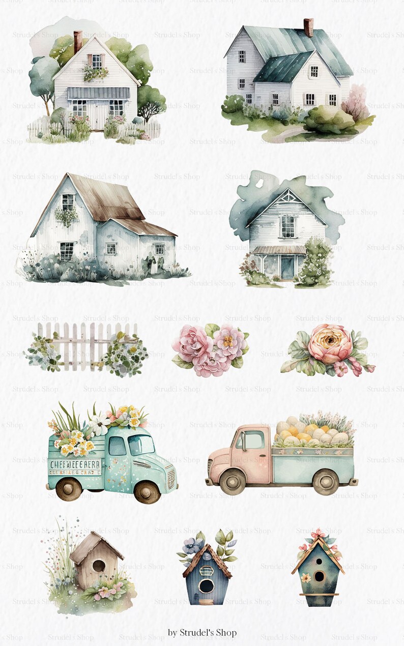 Cozy Easter Watercolor Clipart PNG - Cute Spring Bunny Farmhouse Rabbit ...