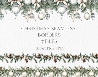 Christmas seamless border watercolor clipart - #b87