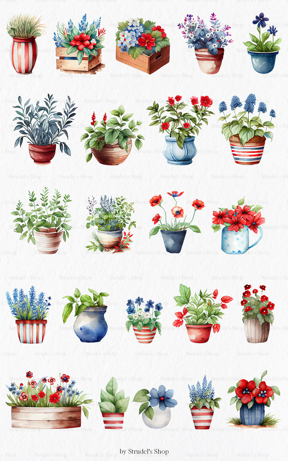 Fourth of July Watercolor Clipart PNG - 4th of July Memorial Day Summer ...
