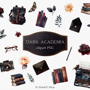 Dark academia Watercolor Clipart PNG - gothic bookworm planner stickers dark aesthetic student clipart #b113